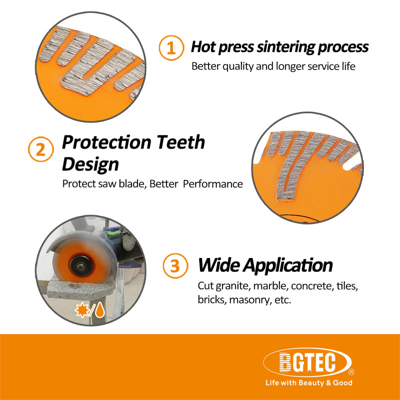 BGTEC Diamond Cutting Disc with Protection Teeth Dia115/125/180/230mm for Marble Granite Ceramic Tile Quartz Saw Blade