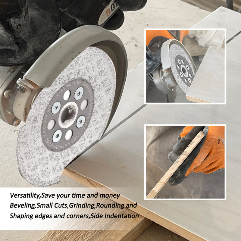 BGTEC Double Sided Vacuum Brazed Diamond Cutting and Grinding Disc with 5/8-11 Thread for Porcelain Tiles Granite Marble Concrete Dia 4''/4.5''/5''