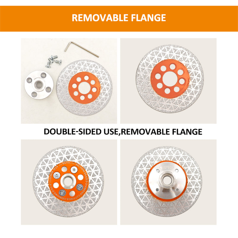 BGTEC Double Sided Vacuum Brazed Diamond Cutting and Grinding Disc 4''/4.5''/5'' with M14 Thread for Porcelain Tiles Granite Marble Concrete