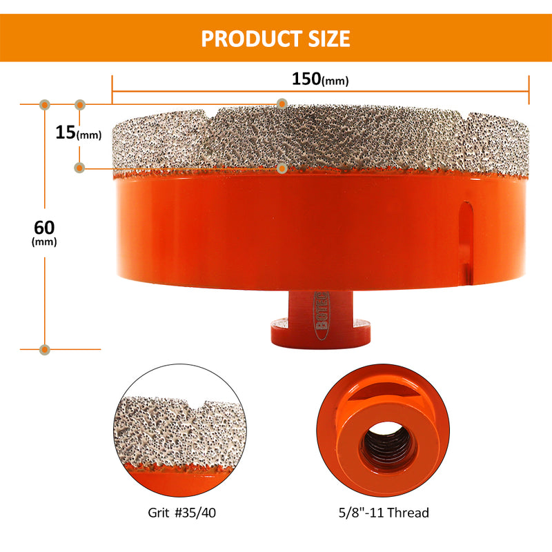 BGTEC Vacuum Brazed Diamond Dry Drilling Bits with 5/8-11 Thread for Porcelain Tile Granite Marble Stone Masonry Brick