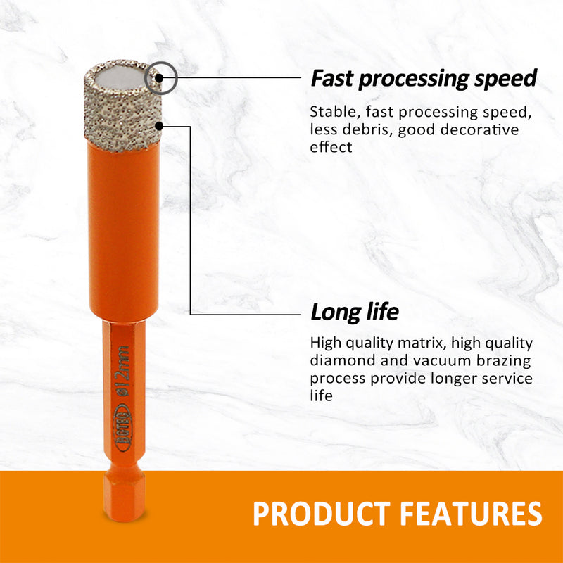 BGTEC Dry Diamond Drill Bits with Quick Change Hex Shank for Granite Porcelain Tile Ceramic Marble Dia 6/8/10/12/14mm