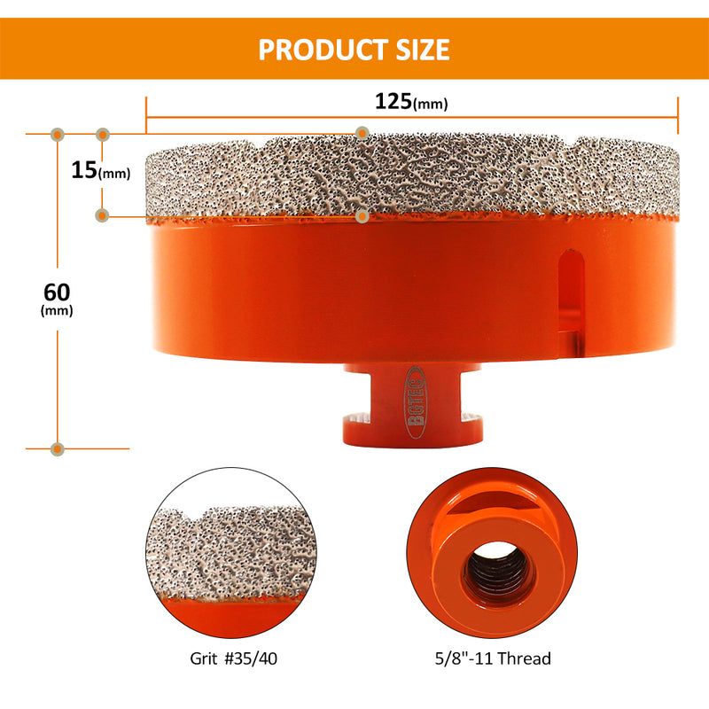 BGTEC Vacuum Brazed Diamond Dry Drilling Bits with 5/8-11 Thread for Porcelain Tile Granite Marble Stone Masonry Brick