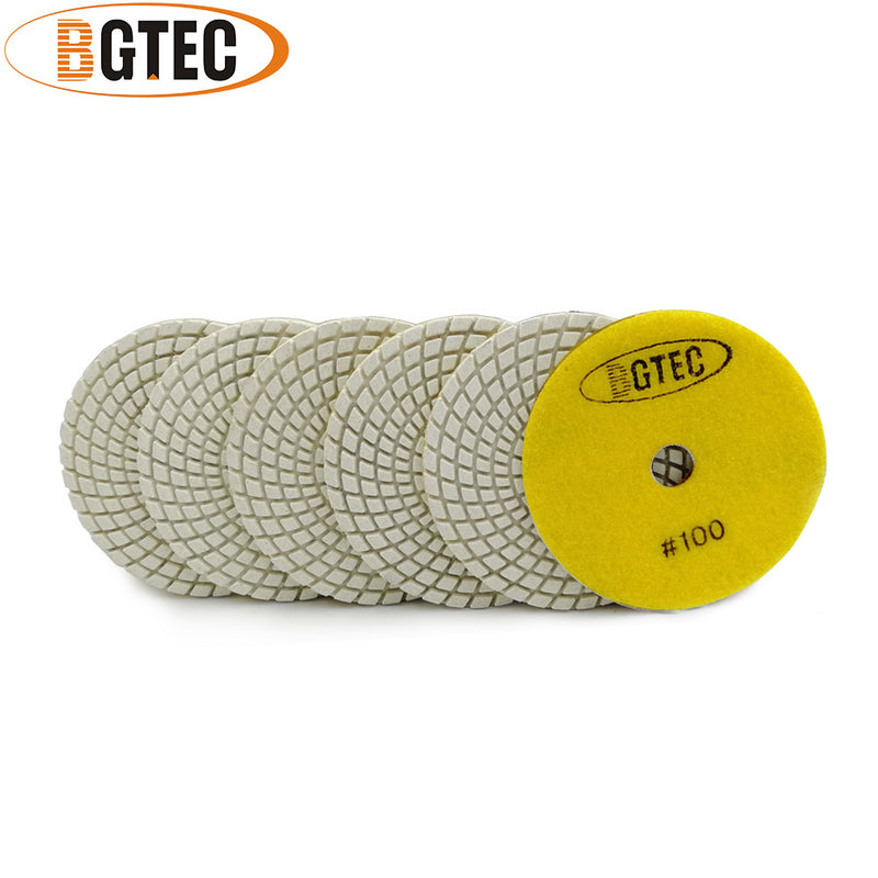 BGTEC 4 Inch Wet Diamond Polishing Pads Set for Granite Marble Stone Quartz Tiles