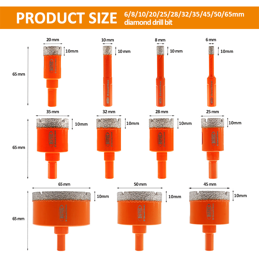 SANLEETEK 10Pcs Diamond Drill Bits Set - 1/4 Inch (6mm) Hole Saws For Tile And Stone