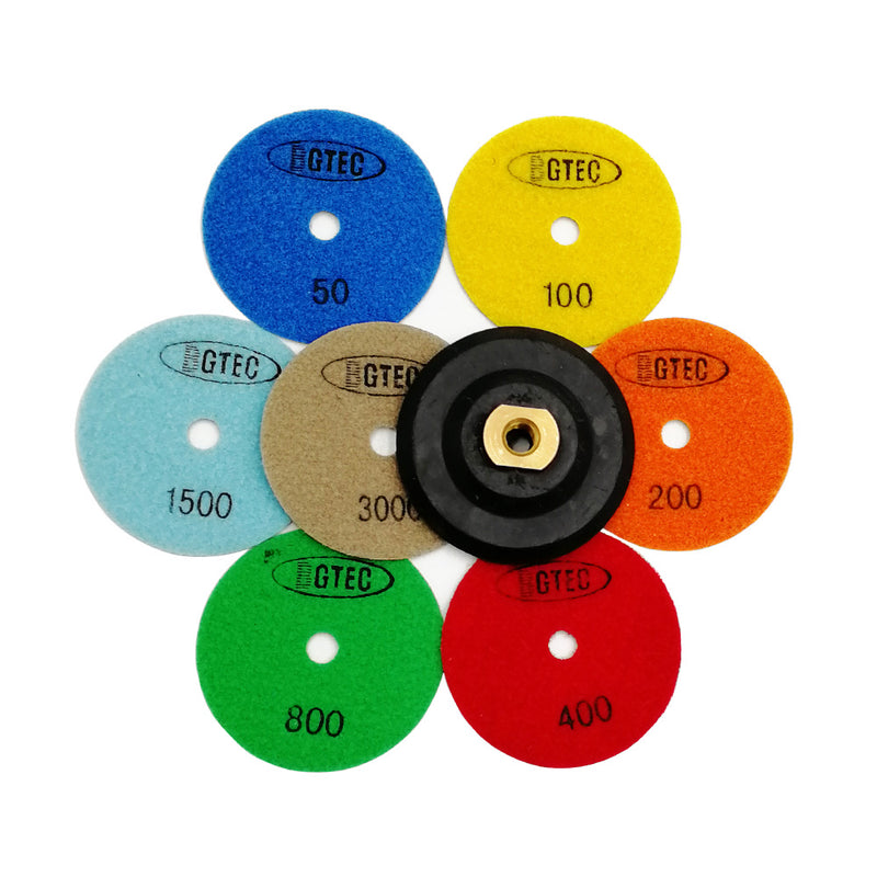 BGTEC 4 Inch Dry Diamond Polishing Pads Set, Pads Kit Grit 30 to Grit 3000 for Granite Marble Stone Quartz Tiles Concrete Floor Edges Countertop Polishing