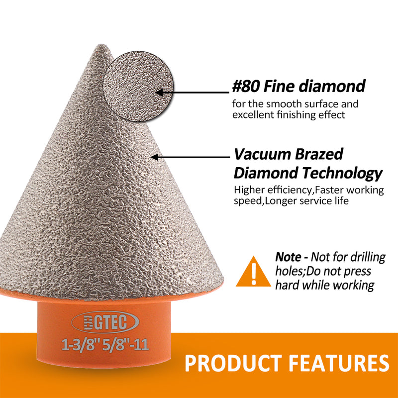 BGTEC Diamond Beveling Chamfer Bit 5/8-11 or M14 Thread for Existing Holes Enlarging Shaping Trimming Tile Marble Granite Ceramic for Angle Grinder Dia 20/35/50/75MM